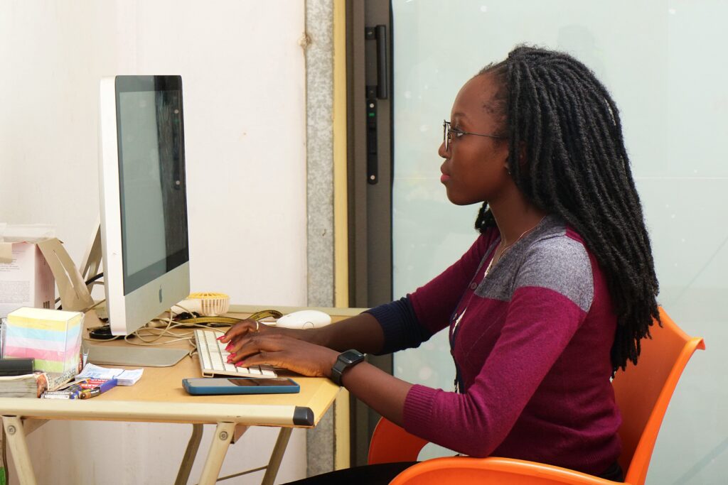 Audrey working on her computter